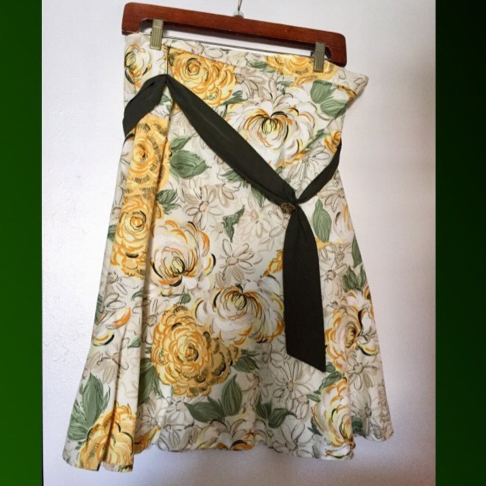 Anthropologie Elevenses floral skirt jewel belt 4